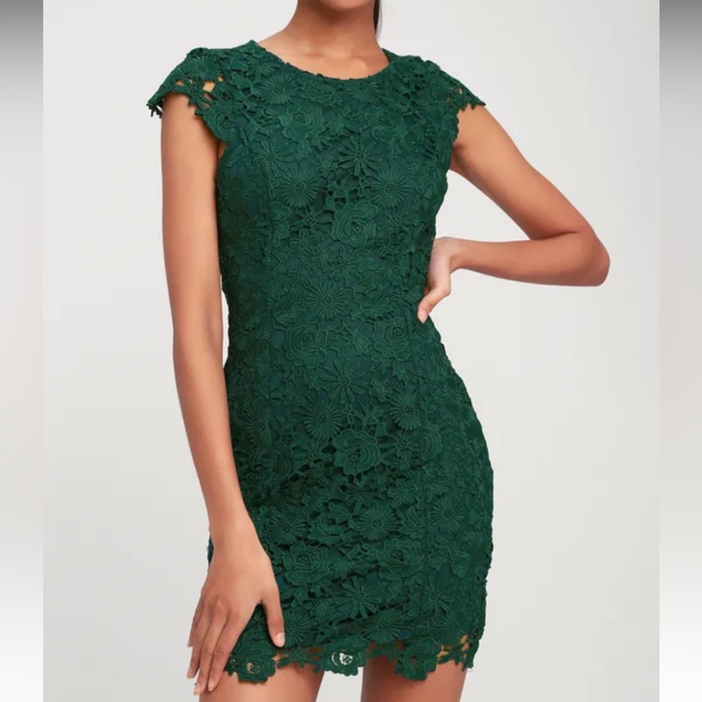 Lulus Dark Green Backless Lace Dress